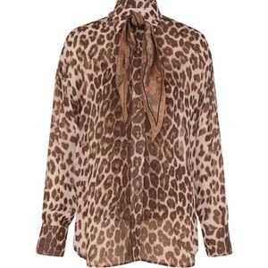 Zimmermann Leopard Print Blouse with Scarf Accent